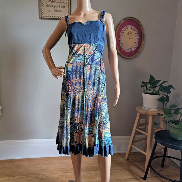 Vintage Y2K Quinze Heures Trente Paris Mesh Dress Ruffle Cottage Midi Size 3/XL - Picture 2 of 14